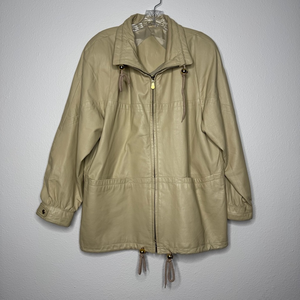 Preston & York Beige Genuine Leather Long Coat Women’s Size M‎ Vintage